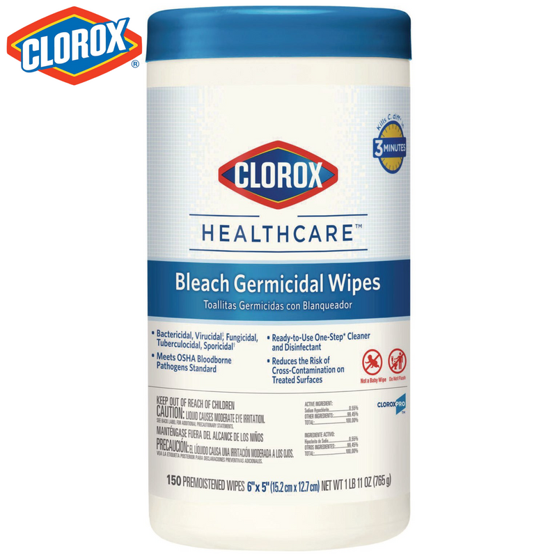 Clorox Healthcare Bleach Germicidal Wipes Case 6" x 5" (900 count)